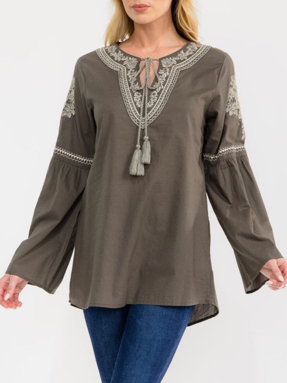 WESTERN BOHO BELL SLEEVE EMBROIDERY TUNIC TOP - NWT - Picture 4 of 14